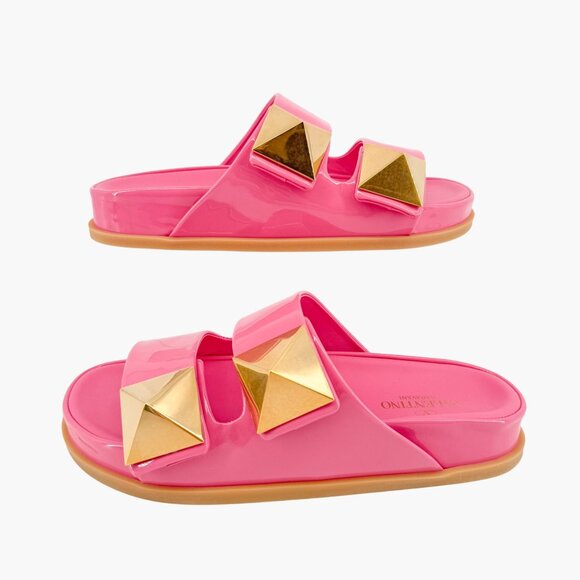 Valentino Garavani One Stud Slide Sandals EU 38 US 8 Pink Patent Flat Mule - Picture 8 of 14
